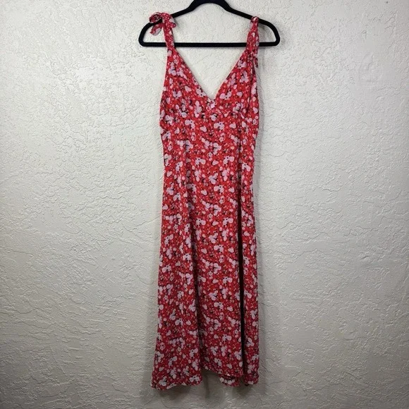 Zara Babydoll Maxi Sundress Red Floral V Neck Sleeveless Size M Coquette Fairy - Picture 15 of 15